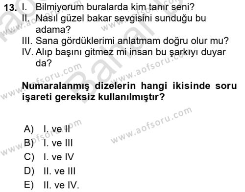 Türk Dili 2 Dersi 2021 - 2022 Yılı (Final) Dönem Sonu Sınavı 13. Soru