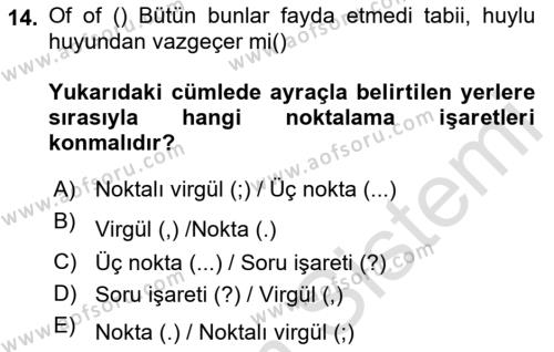 Türk Dili 2 Dersi 2021 - 2022 Yılı (Final) Dönem Sonu Sınavı 14. Soru