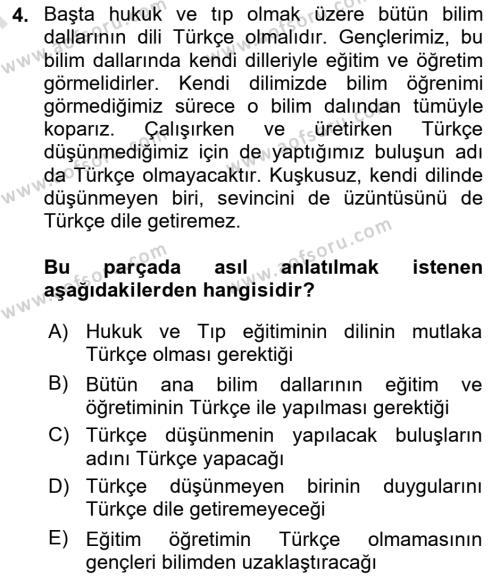 Türk Dili 2 Dersi 2021 - 2022 Yılı (Final) Dönem Sonu Sınavı 4. Soru