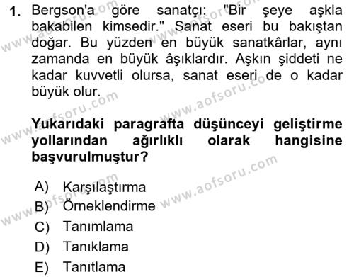 Türk Dili 2 Dersi 2021 - 2022 Yılı Yaz Okulu Sınavı 1. Soru