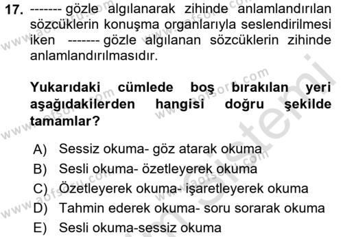 Türk Dili 2 Dersi 2021 - 2022 Yılı Yaz Okulu Sınavı 17. Soru