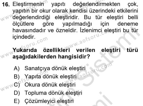 Türk Dili 2 Dersi 2022 - 2023 Yılı (Vize) Ara Sınavı 16. Soru