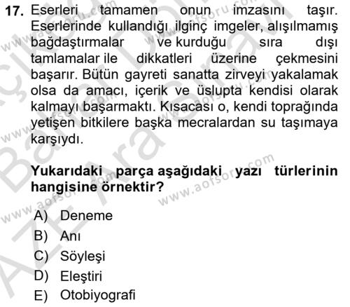 Türk Dili 2 Dersi 2022 - 2023 Yılı (Vize) Ara Sınavı 17. Soru