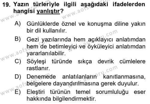 Türk Dili 2 Dersi 2022 - 2023 Yılı (Vize) Ara Sınavı 19. Soru