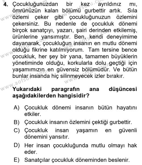 Türk Dili 2 Dersi 2022 - 2023 Yılı (Vize) Ara Sınavı 4. Soru