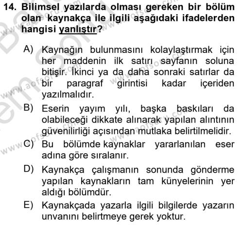 Türk Dili 2 Dersi 2022 - 2023 Yılı (Final) Dönem Sonu Sınavı 14. Soru