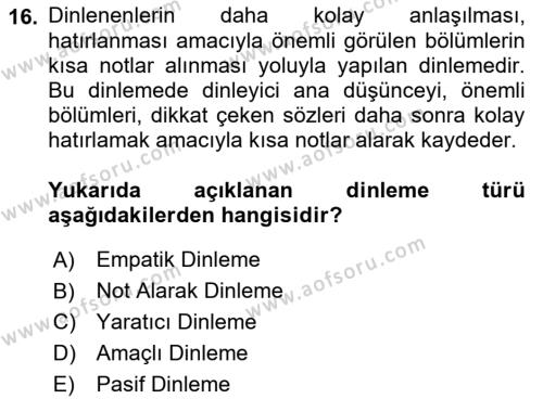 Türk Dili 2 Dersi 2022 - 2023 Yılı (Final) Dönem Sonu Sınavı 16. Soru