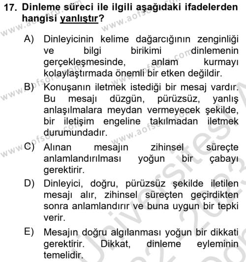 Türk Dili 2 Dersi 2022 - 2023 Yılı (Final) Dönem Sonu Sınavı 17. Soru
