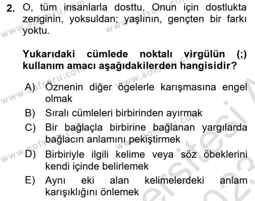 Türk Dili 2 Dersi 2022 - 2023 Yılı (Final) Dönem Sonu Sınavı 2. Soru