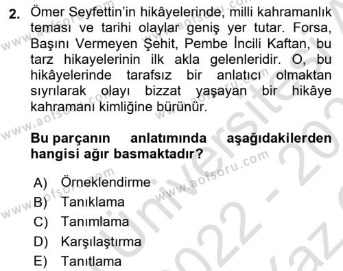 Türk Dili 2 Dersi 2022 - 2023 Yılı Yaz Okulu Sınavı 2. Soru