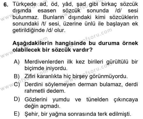 Türk Dili 2 Dersi 2022 - 2023 Yılı Yaz Okulu Sınavı 6. Soru