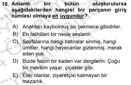 Türk Dili 2 Dersi 2023 - 2024 Yılı (Vize) Ara Sınavı 10. Soru