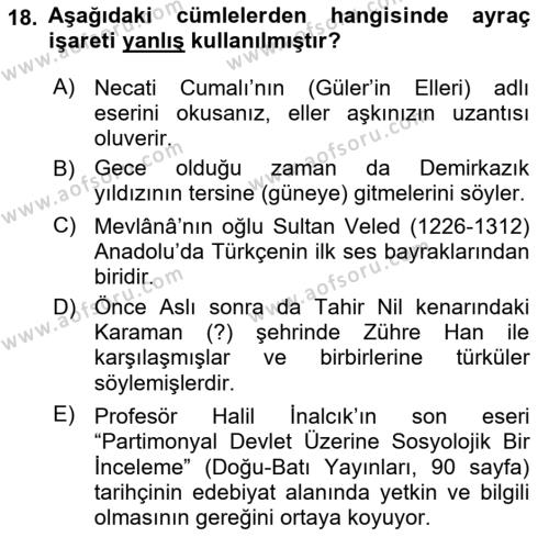 Türk Dili 2 Dersi 2023 - 2024 Yılı (Vize) Ara Sınavı 18. Soru