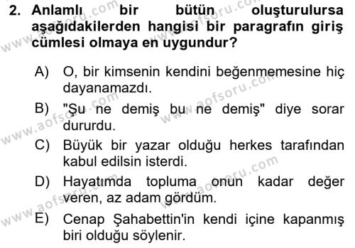 Türk Dili 2 Dersi 2023 - 2024 Yılı (Vize) Ara Sınavı 2. Soru