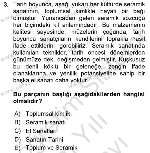 Türk Dili 2 Dersi 2023 - 2024 Yılı (Vize) Ara Sınavı 3. Soru