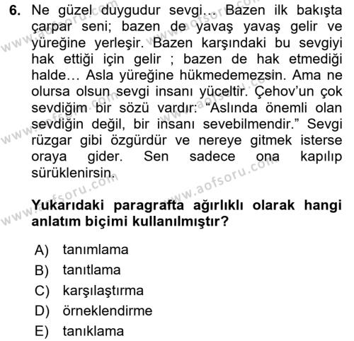 Türk Dili 2 Dersi 2023 - 2024 Yılı (Vize) Ara Sınavı 6. Soru