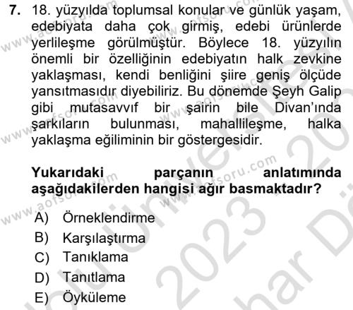 Türk Dili 2 Dersi 2023 - 2024 Yılı (Vize) Ara Sınavı 7. Soru