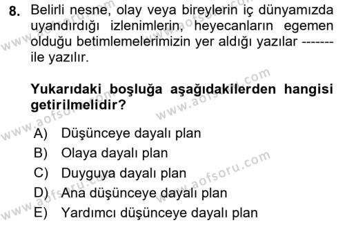 Türk Dili 2 Dersi 2023 - 2024 Yılı (Vize) Ara Sınavı 8. Soru