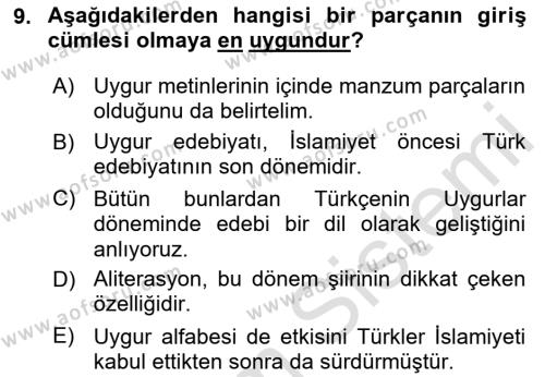 Türk Dili 2 Dersi 2023 - 2024 Yılı (Vize) Ara Sınavı 9. Soru