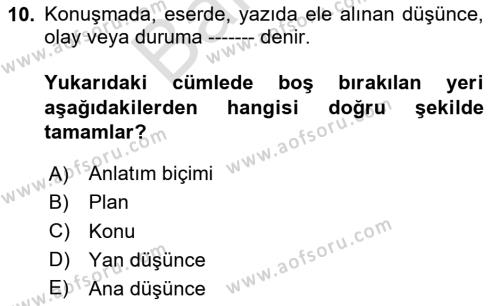 Türk Dili 2 Dersi 2023 - 2024 Yılı (Final) Dönem Sonu Sınavı 10. Soru