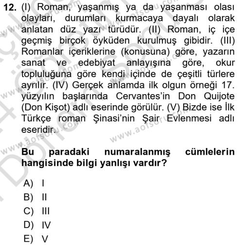 Türk Dili 2 Dersi 2023 - 2024 Yılı (Final) Dönem Sonu Sınavı 12. Soru