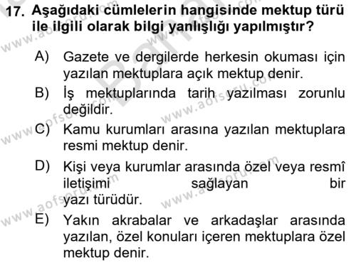 Türk Dili 2 Dersi 2023 - 2024 Yılı (Final) Dönem Sonu Sınavı 17. Soru