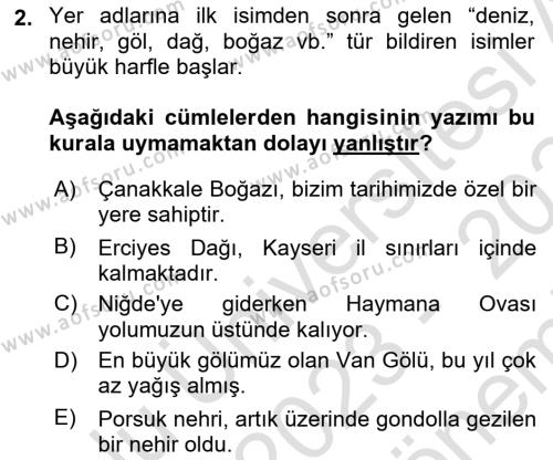 Türk Dili 2 Dersi 2023 - 2024 Yılı (Final) Dönem Sonu Sınavı 2. Soru