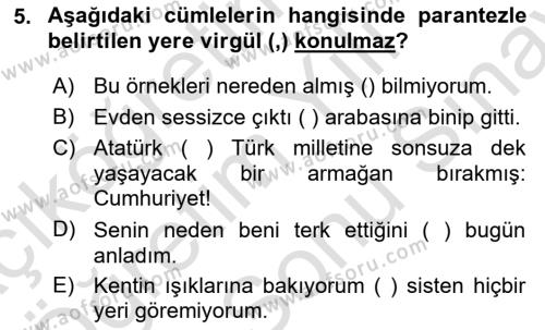 Türk Dili 2 Dersi 2023 - 2024 Yılı (Final) Dönem Sonu Sınavı 5. Soru