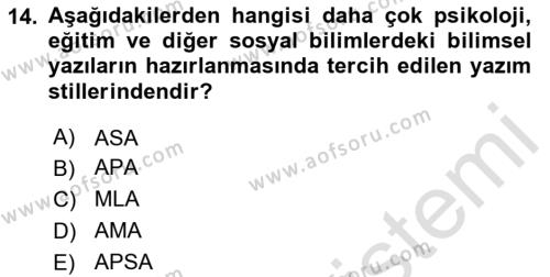 Türk Dili 2 Dersi 2023 - 2024 Yılı Yaz Okulu Sınavı 14. Soru