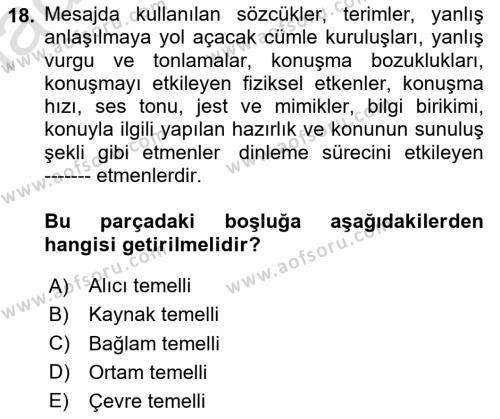 Türk Dili 2 Dersi 2023 - 2024 Yılı Yaz Okulu Sınavı 18. Soru