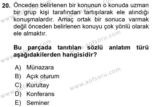 Türk Dili 2 Dersi 2023 - 2024 Yılı Yaz Okulu Sınavı 20. Soru