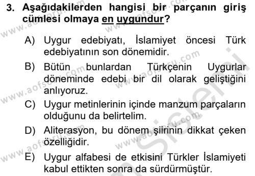 Türk Dili 2 Dersi 2023 - 2024 Yılı Yaz Okulu Sınavı 3. Soru