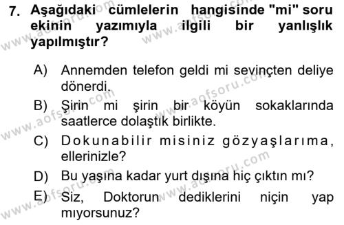 Türk Dili 2 Dersi 2023 - 2024 Yılı Yaz Okulu Sınavı 7. Soru