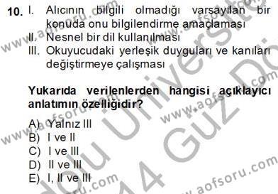 Türkçe Sözlü Anlatım Dersi 2013 - 2014 Yılı (Vize) Ara Sınavı 10. Soru