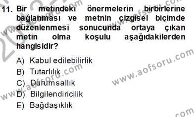 Türkçe Sözlü Anlatım Dersi 2013 - 2014 Yılı (Vize) Ara Sınavı 11. Soru