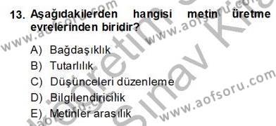 Türkçe Sözlü Anlatım Dersi 2013 - 2014 Yılı (Vize) Ara Sınavı 13. Soru