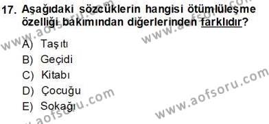 Türkçe Sözlü Anlatım Dersi 2013 - 2014 Yılı (Vize) Ara Sınavı 17. Soru