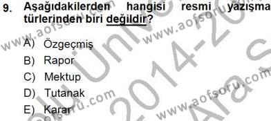 Türkçe Sözlü Anlatım Dersi 2014 - 2015 Yılı (Vize) Ara Sınavı 9. Soru