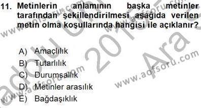 Türkçe Sözlü Anlatım Dersi 2015 - 2016 Yılı (Vize) Ara Sınavı 11. Soru