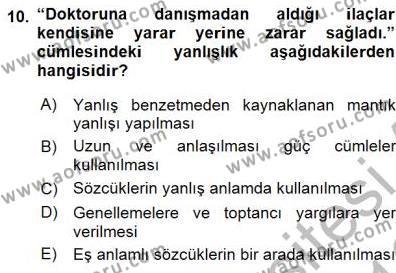 Türkçe Sözlü Anlatım Dersi 2015 - 2016 Yılı (Final) Dönem Sonu Sınavı 10. Soru
