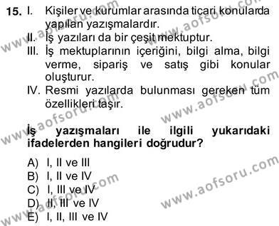 Türkçe Yazılı Anlatım Dersi 2013 - 2014 Yılı (Vize) Ara Sınavı 15. Soru