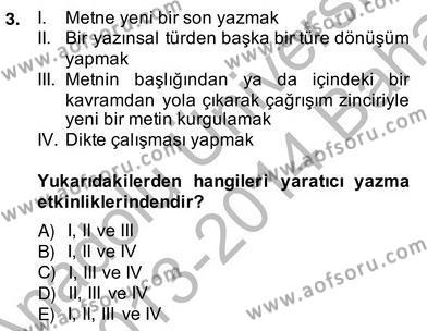 Türkçe Yazılı Anlatım Dersi 2013 - 2014 Yılı (Vize) Ara Sınavı 3. Soru