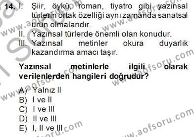 Türkçe Yazılı Anlatım Dersi 2014 - 2015 Yılı (Vize) Ara Sınavı 14. Soru