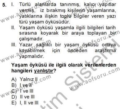 Türkçe Yazılı Anlatım Dersi 2014 - 2015 Yılı (Vize) Ara Sınavı 5. Soru