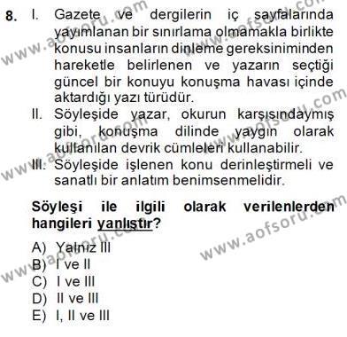 Türkçe Yazılı Anlatım Dersi 2014 - 2015 Yılı (Vize) Ara Sınavı 8. Soru