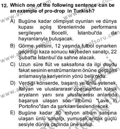 Türkçe Tümce Bilgisi Ve Anlambilim Dersi 2013 - 2014 Yılı (Vize) Ara Sınavı 12. Soru