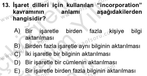 Türk İşaret Dili Dersi 2020 - 2021 Yılı Yaz Okulu Sınavı 13. Soru