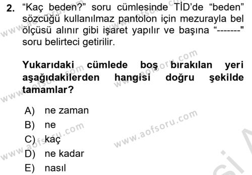 Türk İşaret Dili Dersi 2020 - 2021 Yılı Yaz Okulu Sınavı 2. Soru