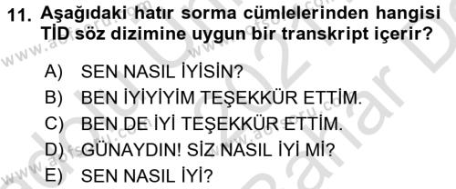 Türk İşaret Dili Dersi 2021 - 2022 Yılı (Vize) Ara Sınavı 11. Soru