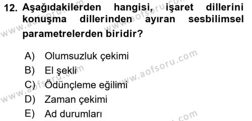 Türk İşaret Dili Dersi 2021 - 2022 Yılı (Vize) Ara Sınavı 12. Soru